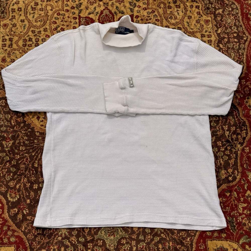 Polo by Ralph Lauren White Waffle Knit Mock Neck Long Sleeve T-Shirt Size L